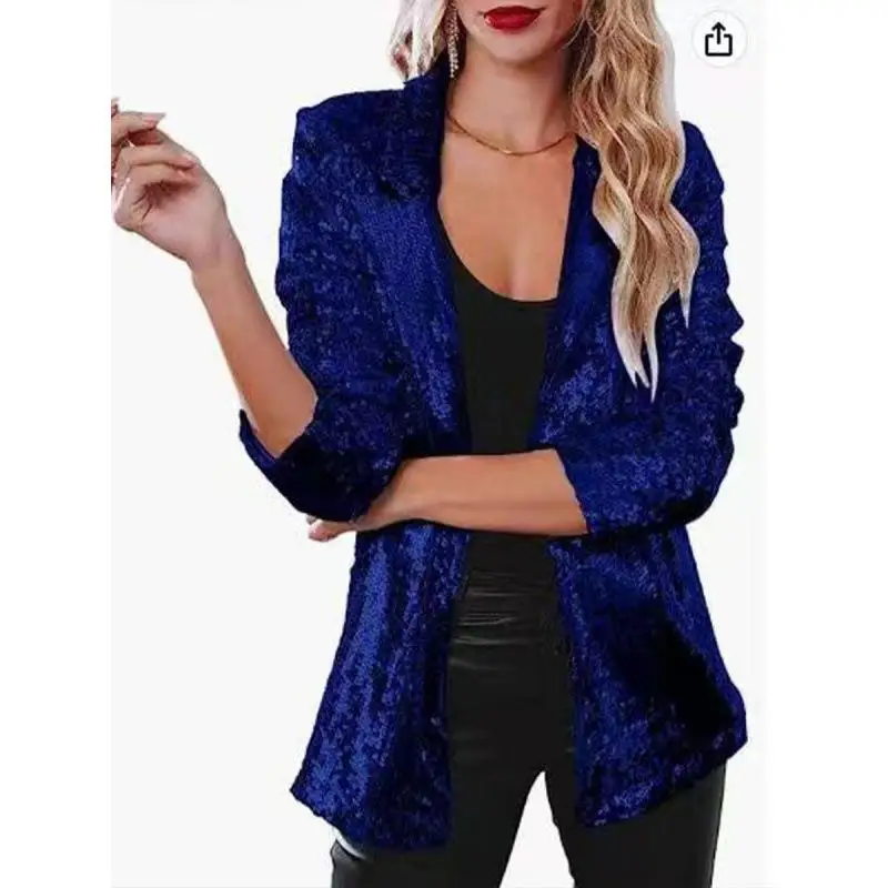 

Women's Casual Sequined Jaet Suit Long Lapel SVE for Spring Autumn Winter Faionable ly Clothing Accories