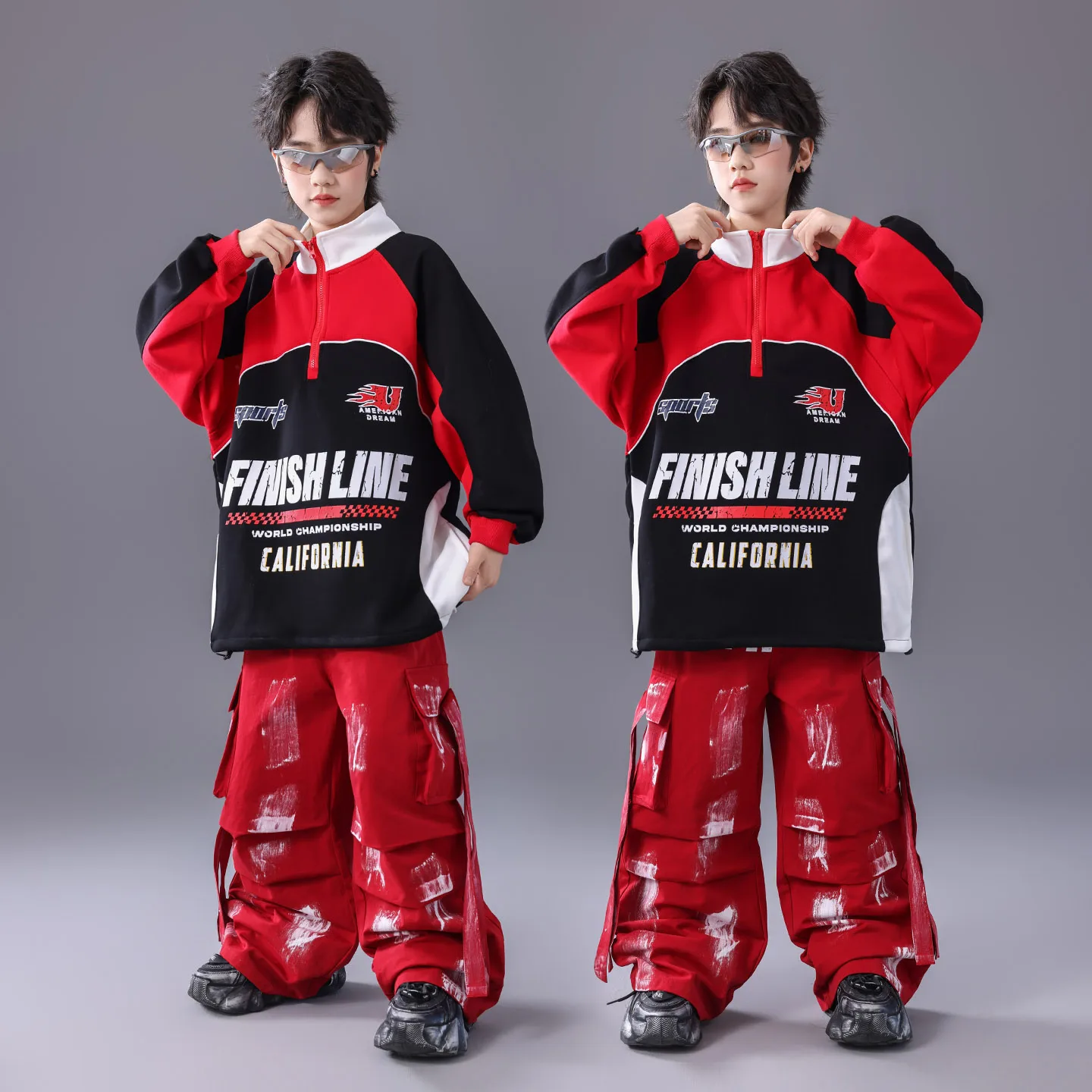 

New Hip Hop Jazz Dance Costumes Loose Suit Boys Long Sleeve Shirt Cargo Pants Suit Street Dance Wear Training Clothing DQL12342