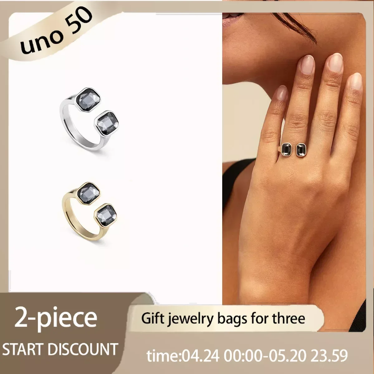 2024 Classic UNO DE 50 Fashion elegant 925 silver ring niche round couple jewelry