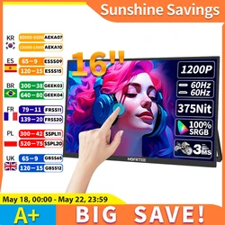 HGFRTEE 16inch Touch Portable Monitor 16:10 96%sRGB 350Cd/m² Second Screen For Laptop With Holder Stand Type-C HDMI-Compatible