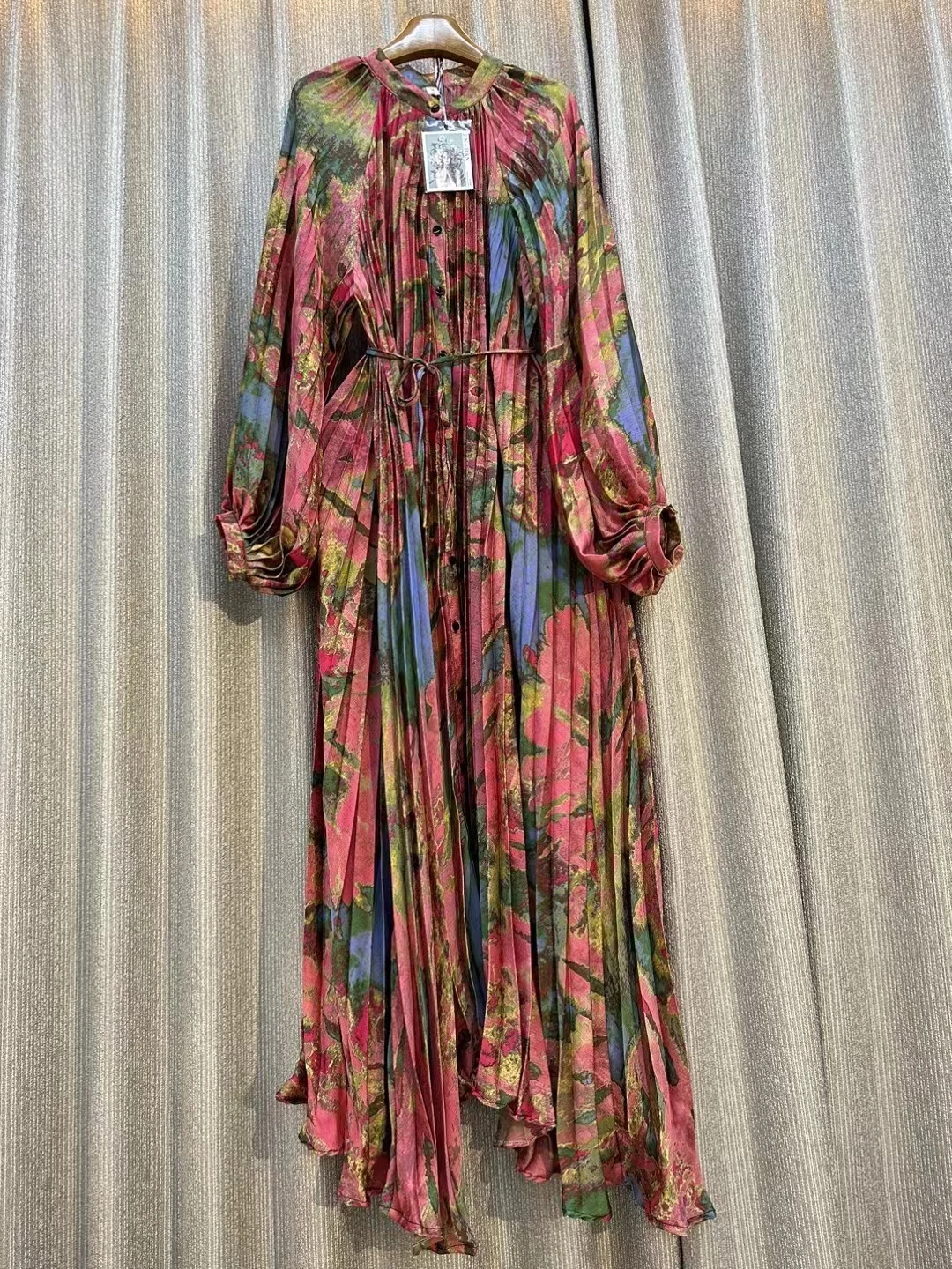 Vestido bohemio de manga larga con estampado Retro para mujer, ropa de noche holgada, plisada por debajo de la rodilla, de cintura alta, de alta calidad, Primavera, 2024