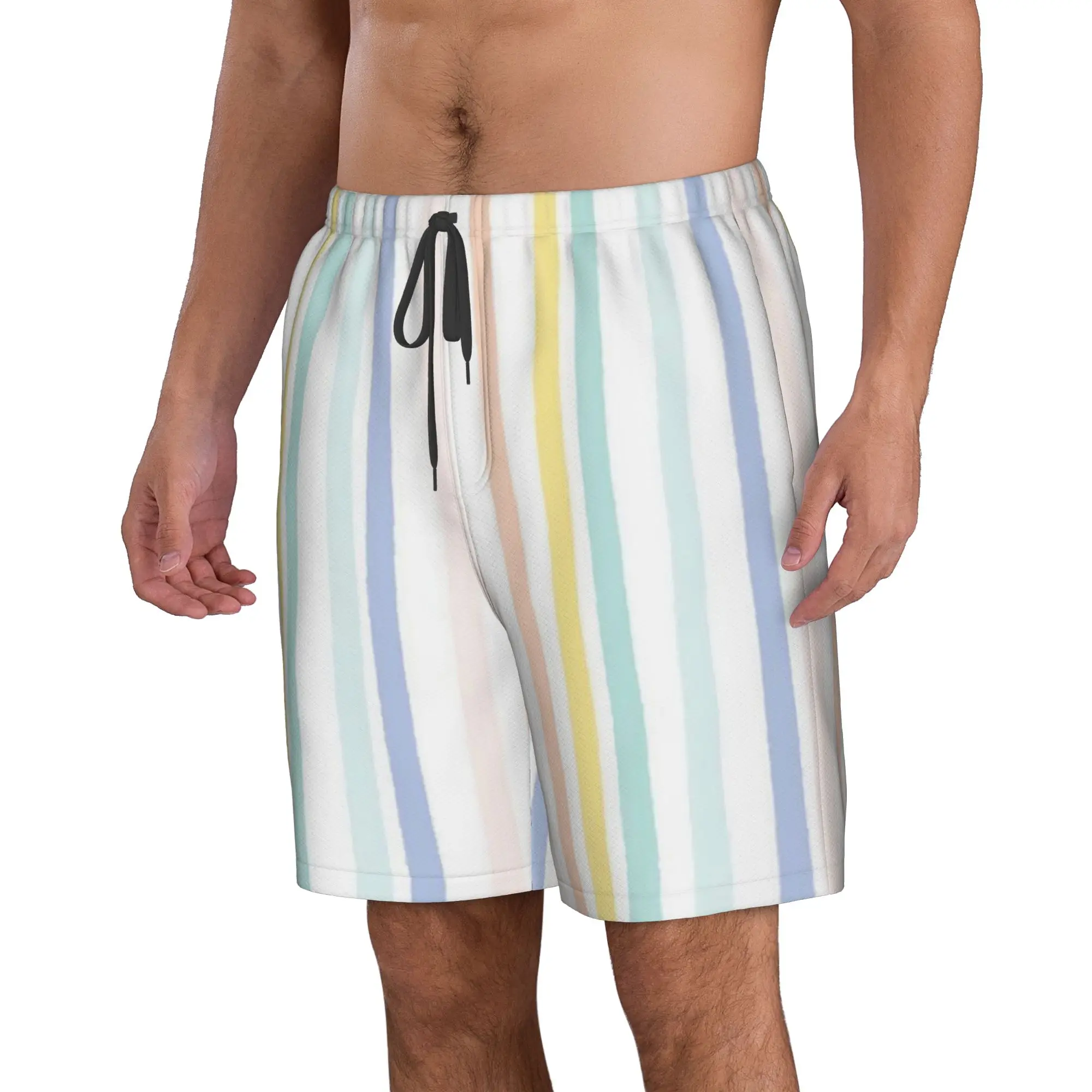 Simple Stripe Pattern Trunks Beach Board Shorts Casual Quick Dry Swim Summer Men Pants