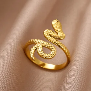 316L Gold Batty Edelstahlschlangen für Frauen Männer öffnen gotisch verstellbare Ring Ästhetische Schmuckanillos Mujer 8 Hauptverkaufsring Steel Cobra - №3