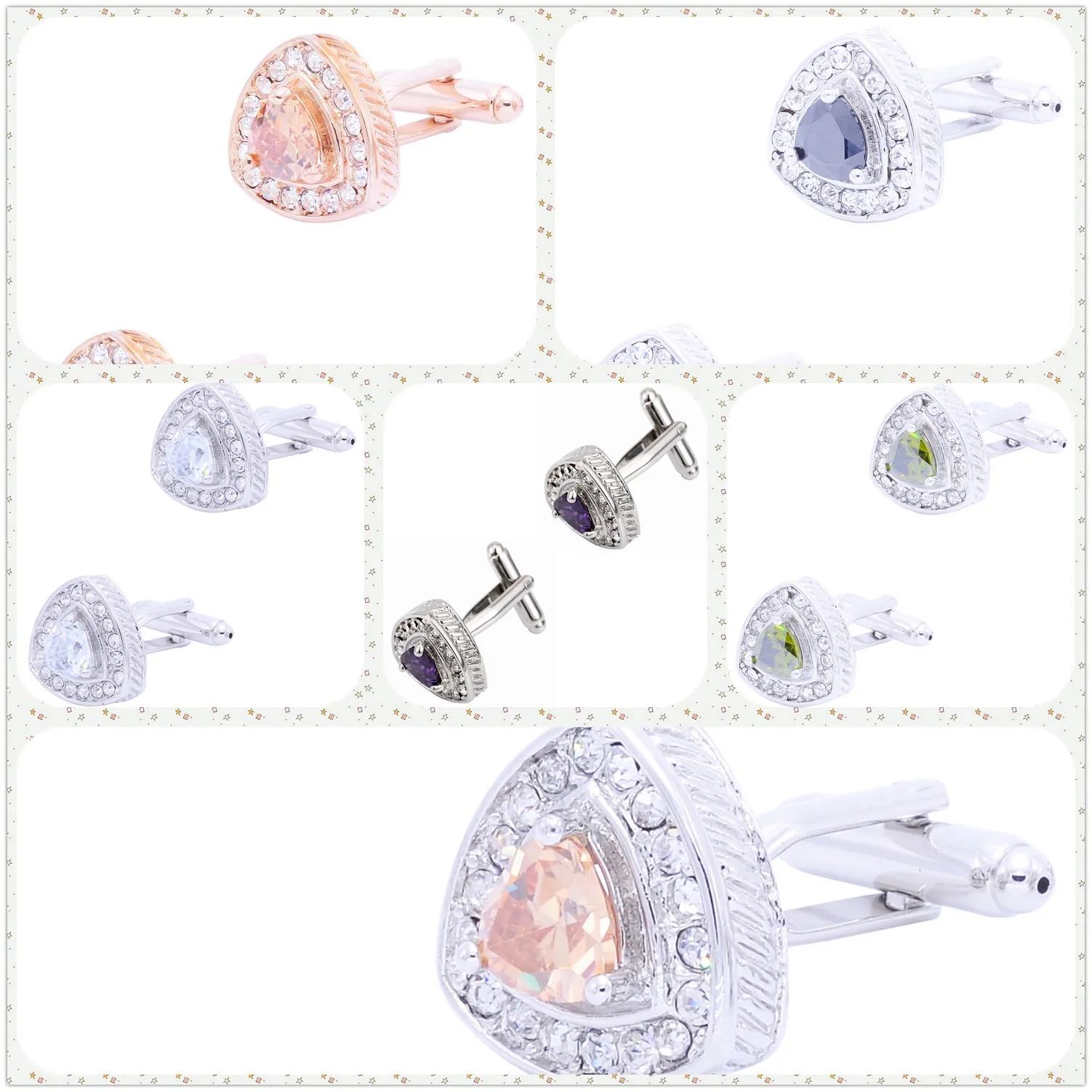 

6 Designs TZG Fashion Cufflinks Mens Cuff Links Stone (2 Pairs / Lot)