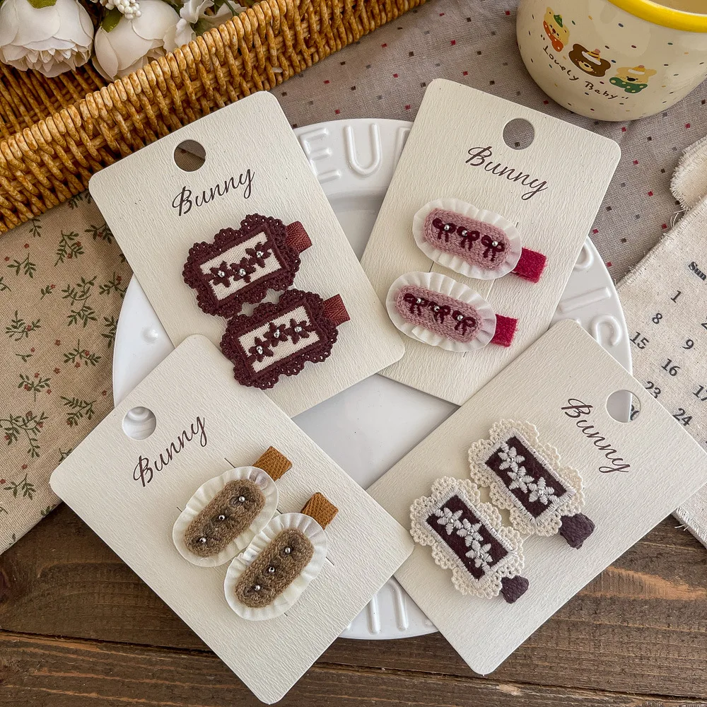 

2pcs Embroidery Flower Children's Hairpin Autumn and Winter Lace Bangs Side Clip Barrettes Headwear Hair Clip Hair Accessories