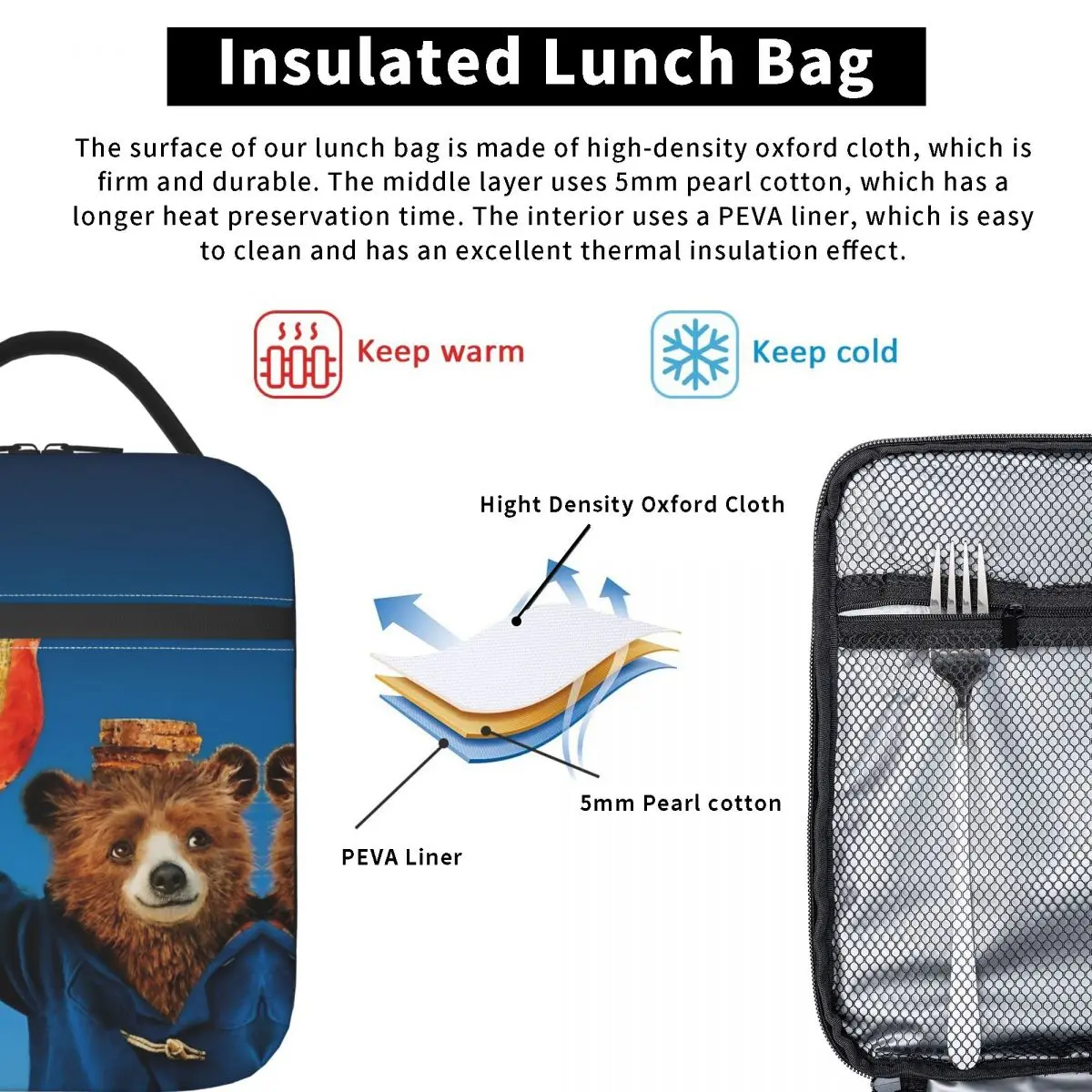 بريطانيا بادينغتون الدب البني حقيبة الغداء المحمولة علب الاغذية الكبار نزهة مخصص حقيبة للحفاظ على البرودة الجمالية أكسفورد حمل أكياس الغذاء