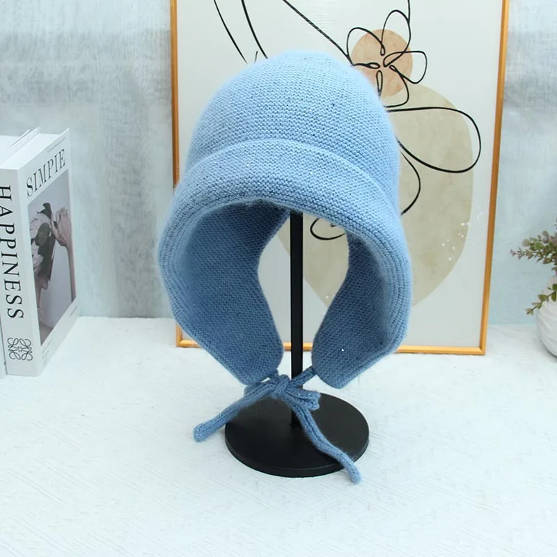 

Bomber Hat Earflap Women Angora Knit Beanie With Sequins Warm Accessory For Cold Weather Autumn Outdoor Skiing Sports Girl