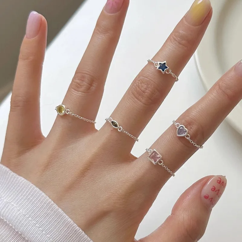 

PANJBJ 925 Sterling Silver Zircon Colored Candy Ring for Women Girl Individuality Concise Jewelry Birthday Gift Dropshipping