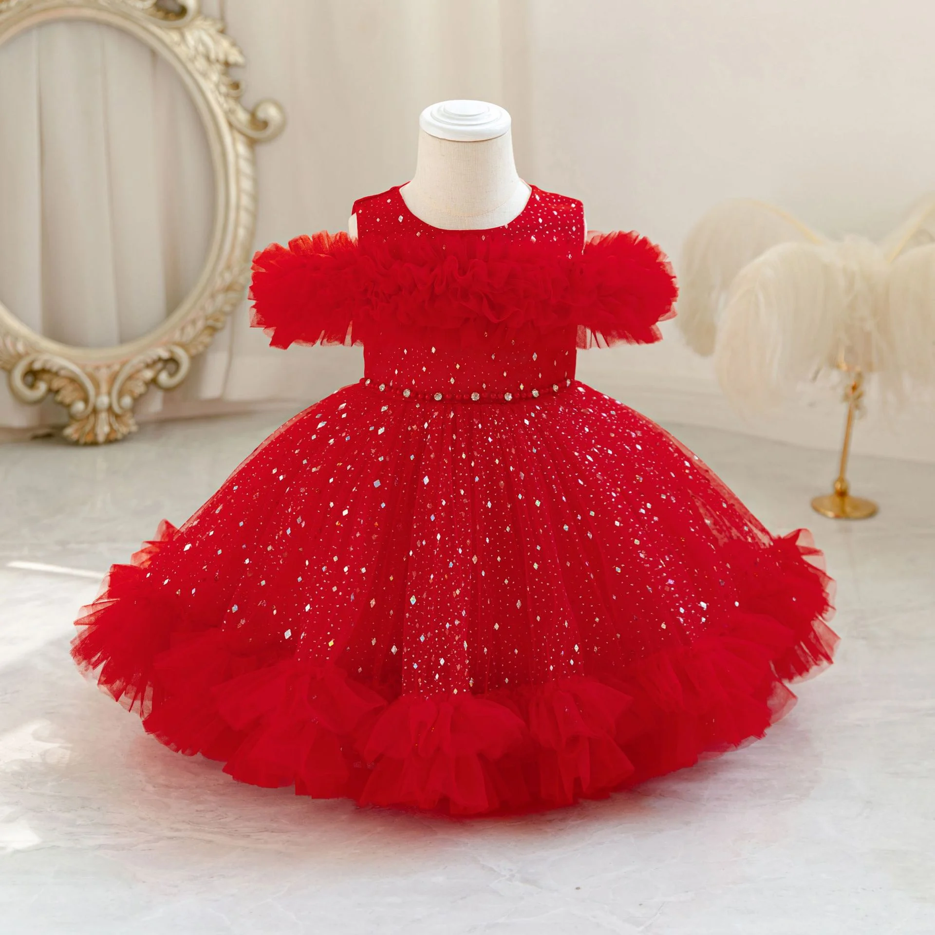 Fashionable and elegant Children's Performance Outfit Puffy Skirt Wedding Dress Style Piano Concert Costume Kids Girl  Girls Eve