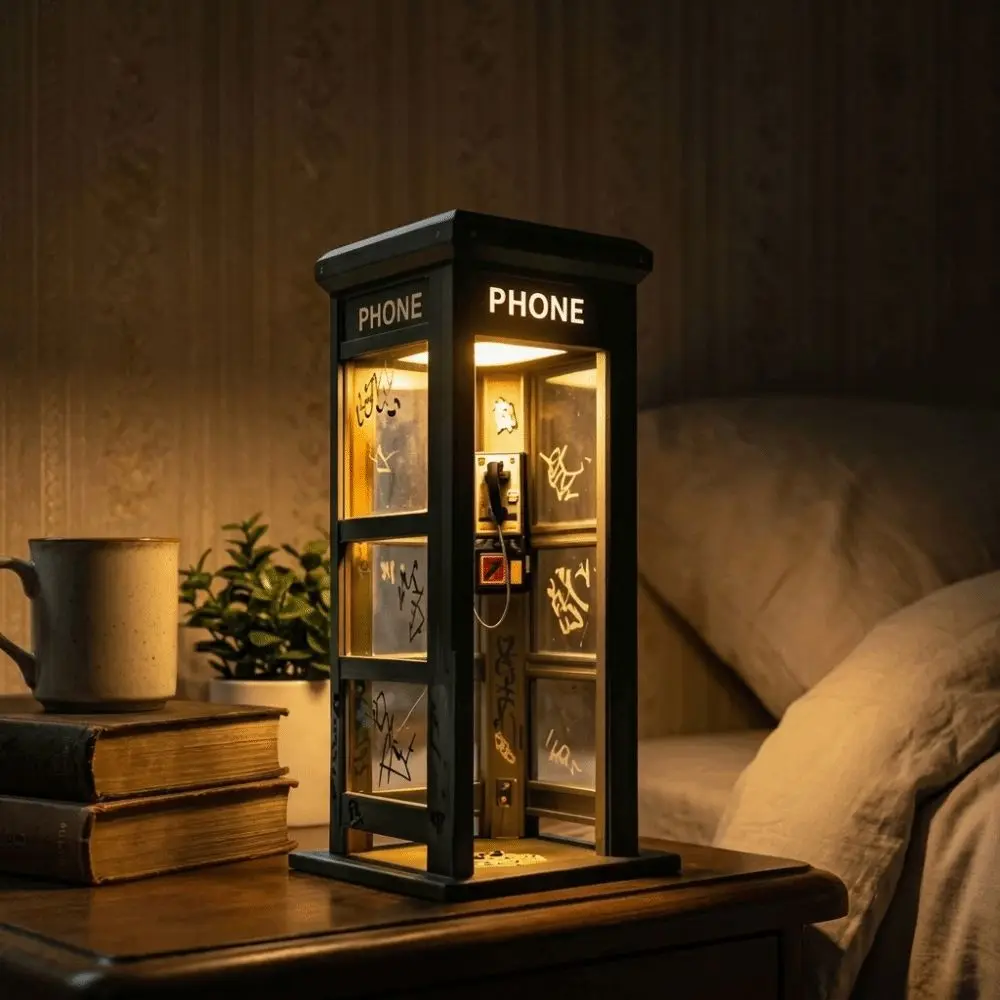 Booth Shaped Vintage Phone Booth Night Light LED Light Soft Warm Glow LED Night Light Decorative Ornament Ambient Lighting Lamp