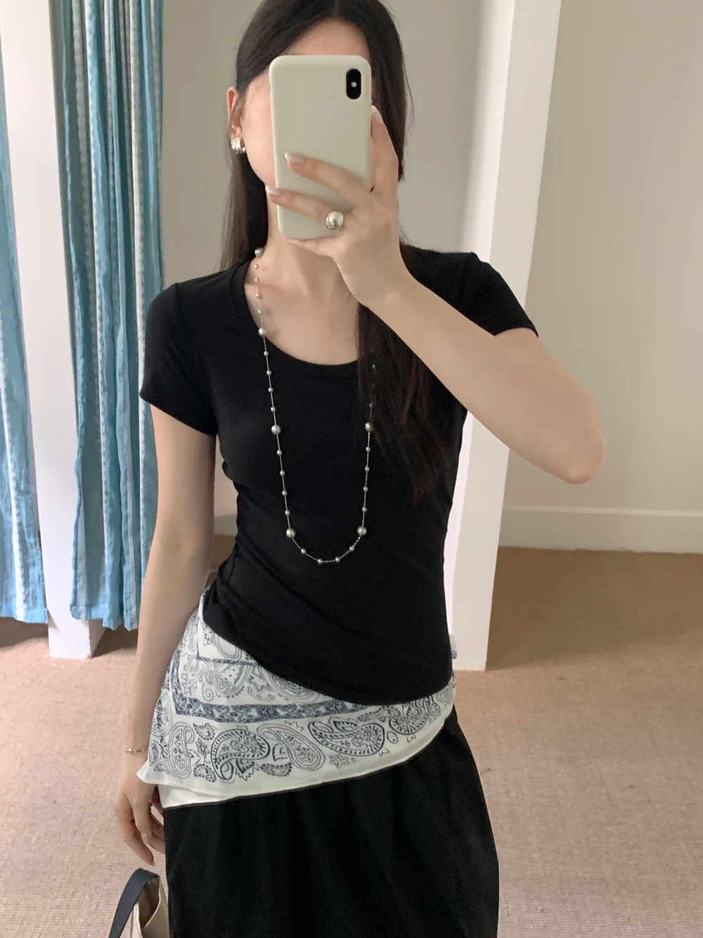 

4 Colors SML 2025 Summer American style Basic Big Neck Short Sleeve Cotton t-shirt Womens Cropped tops Tees shirt femme(XY3842