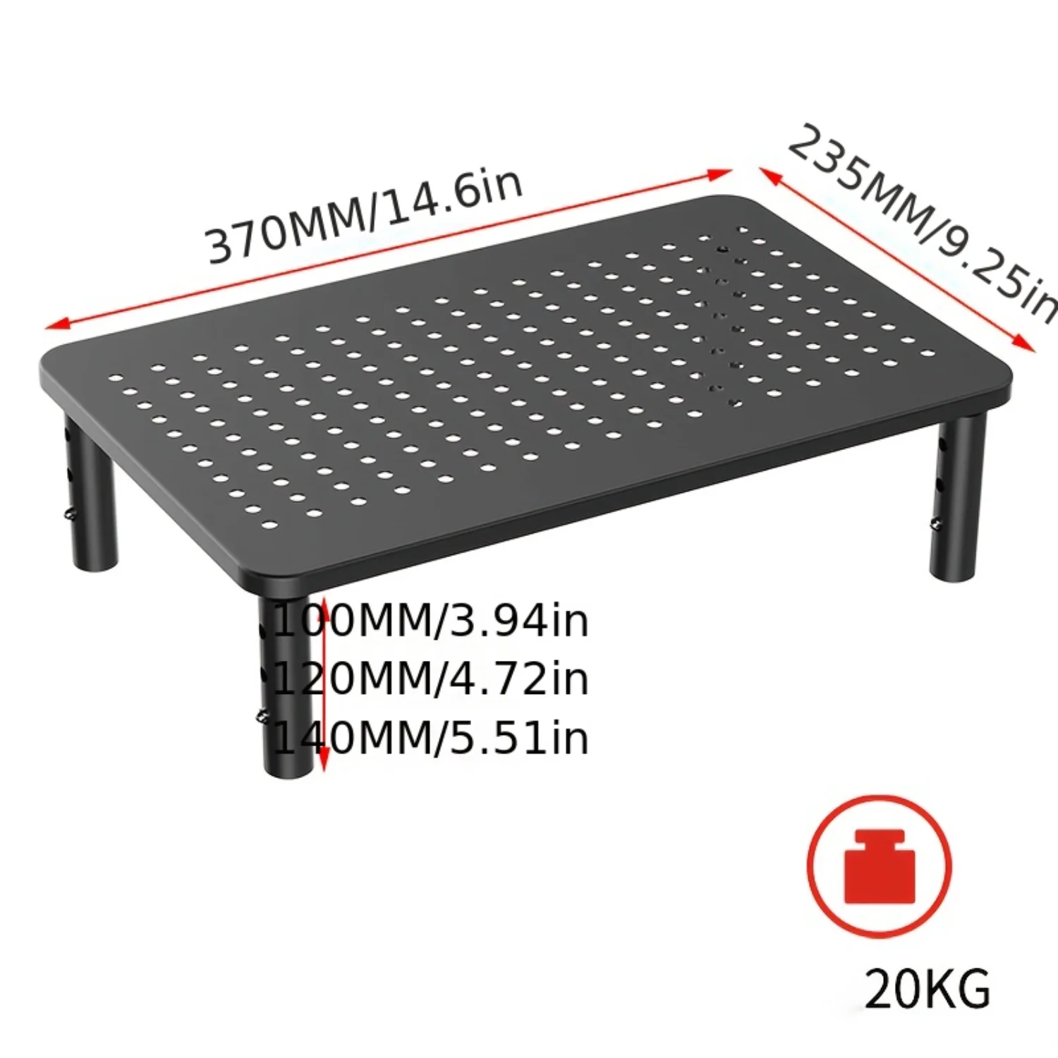 Metal 3 Height Adjustable Elevated Desktop Computer Stand