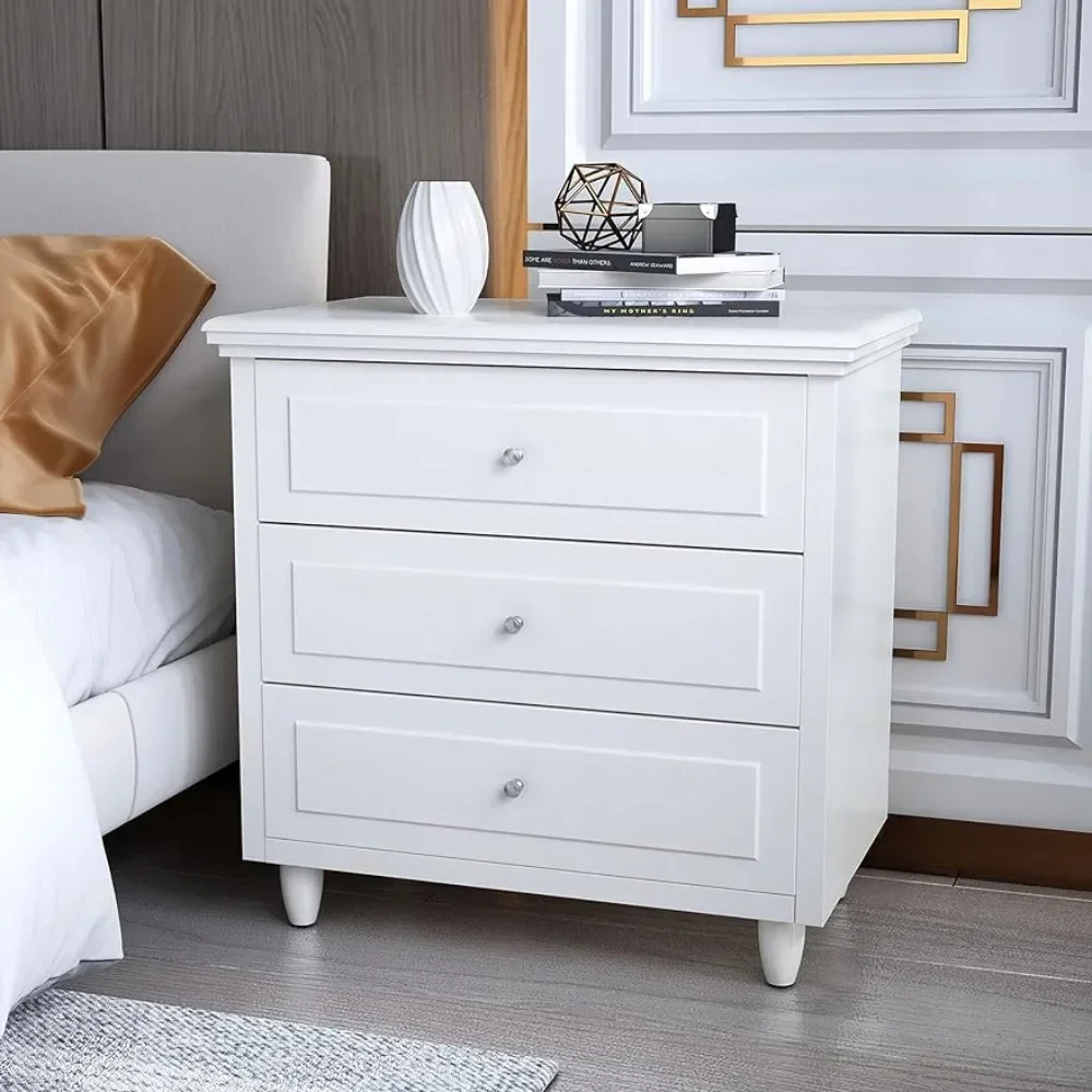 Bedside Table Modern White Drawer Dresser Bedside Table, Perfect for Bedroom, Living Room, 15.75