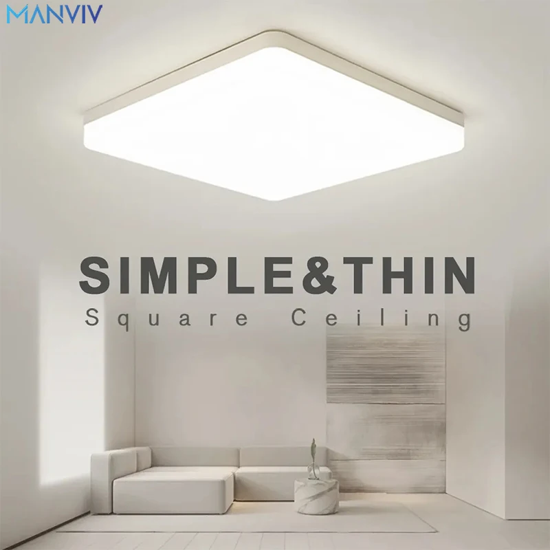 MANVIV Ultra thin Ceiling lamp Square Ceiling Light for Living room Neutral Warm Cold White 48W Panel Lights for Room Decoration