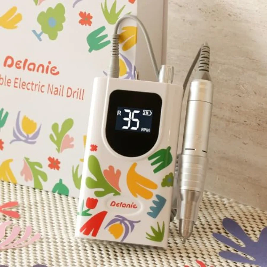 

Delanie Professional Nail Drill High Torque 35000 RPM Rechargeable Portable Electric Nail File Filer for Acrylic Gel with Cutic