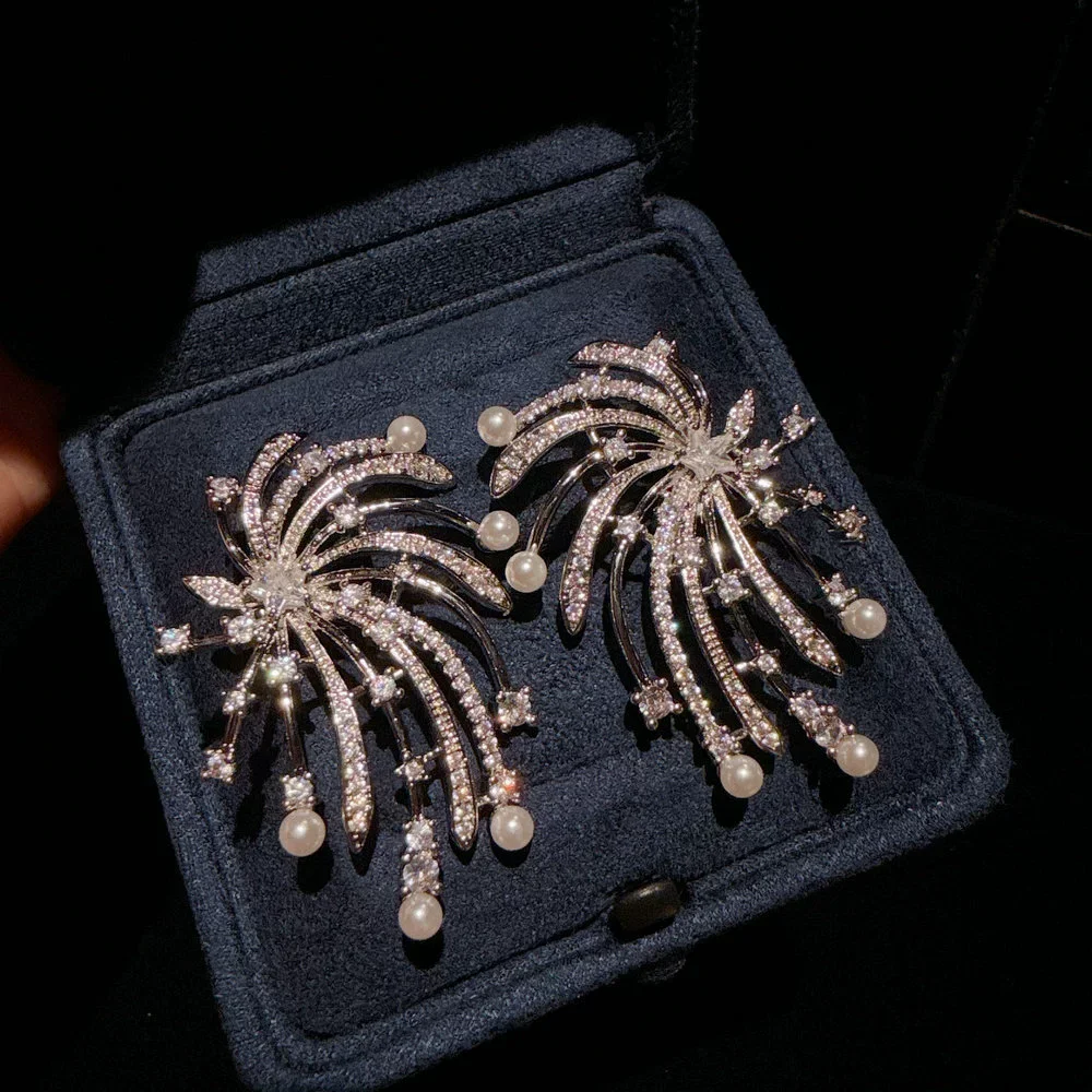

Brilliant fireworks lace jewelry strings flowers starry zircon drop earrings FOR women