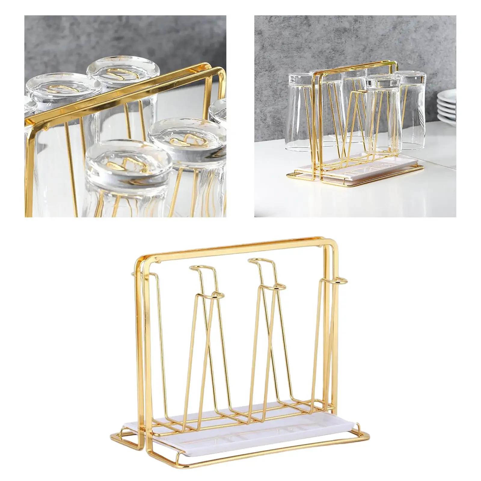 

Kitchen Luxury Gold Cup Drying Rack Stand Iron Cup Drainer Holder Tree Coffee Mug Glasses Countertop