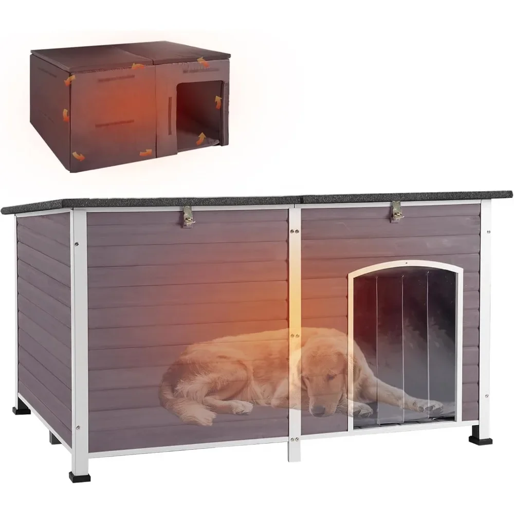 

Large 59.1" Dog House Outdoor with Insulated Liner Upgrade All-Around Metal Fame Durable Insulation Dog Kennel