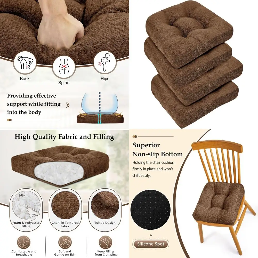 

Набор из 4 коричневых подушек для обеденных стульев с тафтингом, 17x17x4 дюймов, нескользящие U-образные подушечки для кухонных стульев