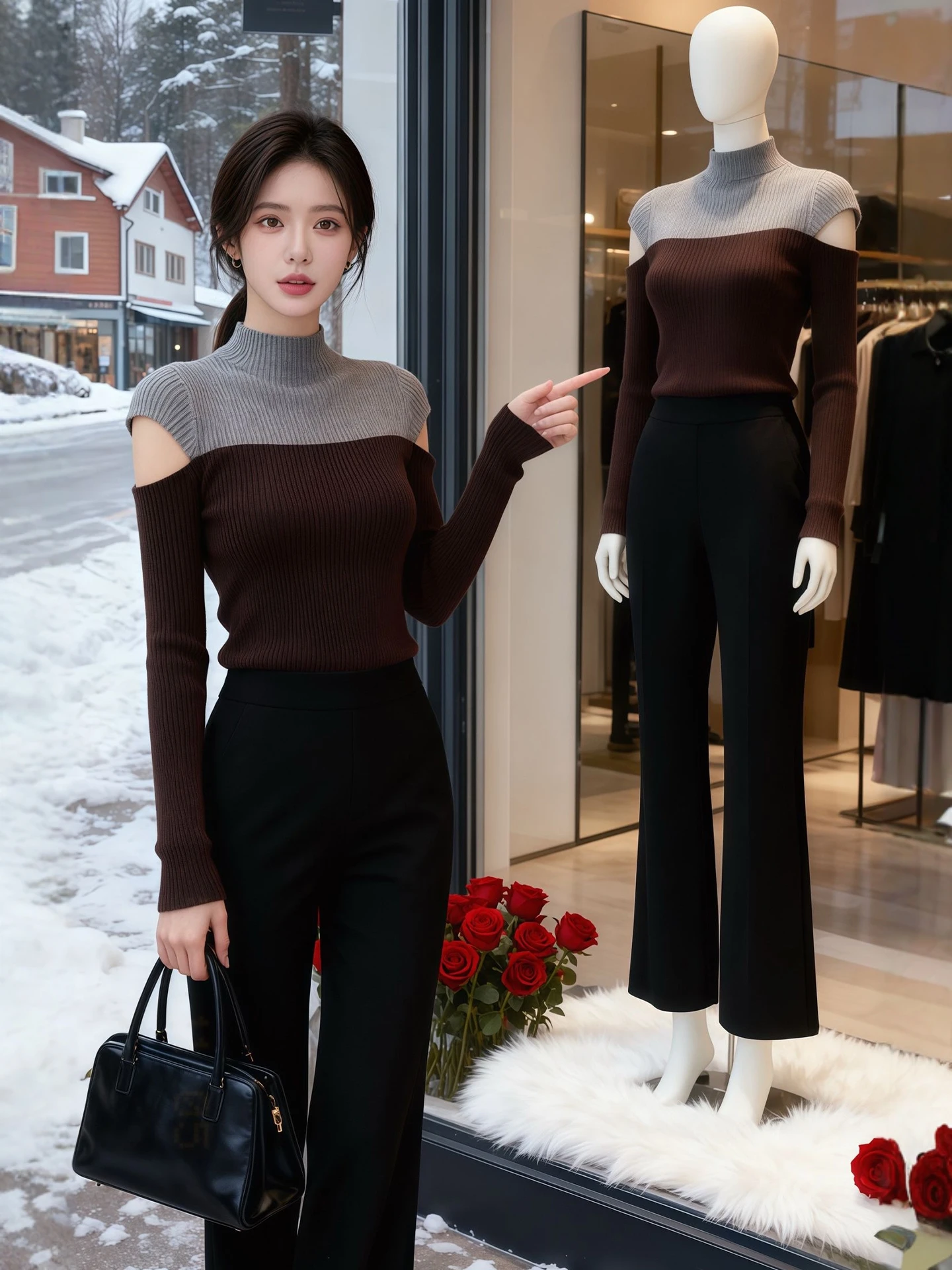 

Women's Slim Fit Knitted Top f High Collar Color Blo Base irt Long Sve Polyester Fiber Casual Wear Comfortable Brea...