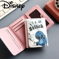 Cartera corta de dibujos animados Lilo & Stitch para mujer, billetera de cuero PU con patrón Kawaii de Disney, tarjeteros con ranura para múltiples tarjetas, Mini monedero