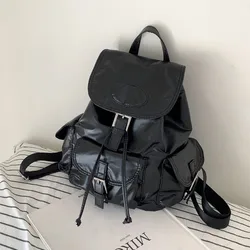 Large Capacity College Student Bags For Women Korean Version Drawstring Backpack 2024 New Simplicity Casual Flap Cover Backpacks