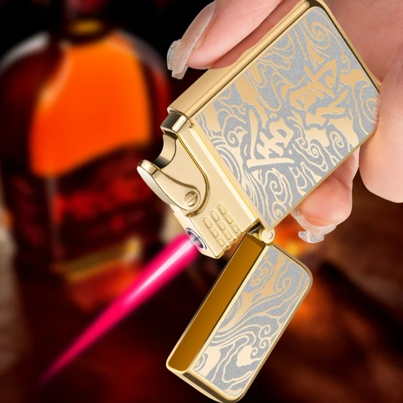 

Ultra-thin Windproof Red Flame Butane Gas Lighter Windproof Flame Metal Cigarette Lighter Portable Personalized Gift