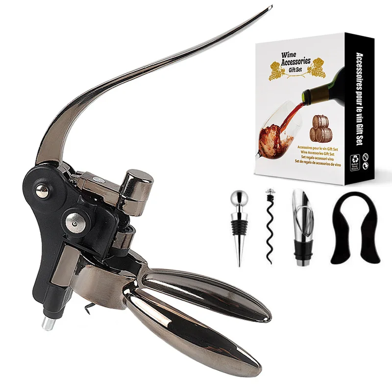 

Cross-border hot-selling alloy bottle opener set, wine tool gift box, color box.