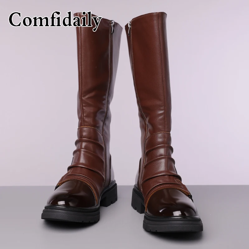 

The Best-selling High-quality Plus Size Boots with Patchwork Buckle Decoration Pleats Personalized Fashionable Motorcycle Boots