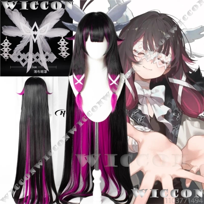 

Columbina Damselette Game Genshin Impact Косплей Черный с фиолетовым длинным париком Белый головной убор с перьями Хэллоуин Navidad Carnaval