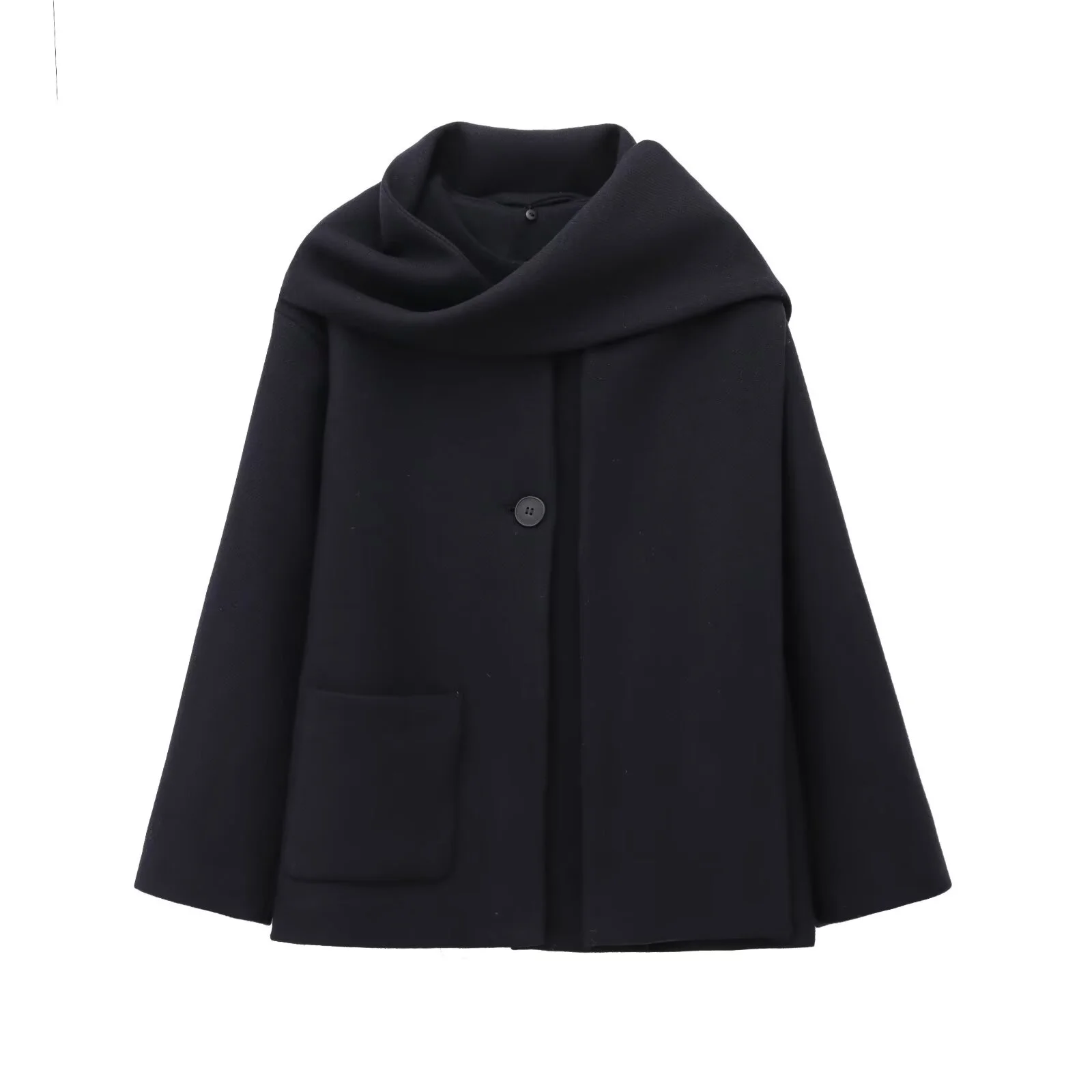 BSAY Französischer Minimalistischer Damenmantel mit einteiligem Schal-Kragen, Rundhalsausschnitt, einreihig, mit Taschen, für den Alltag im Herbst und auf Reisen. – Detail 3
