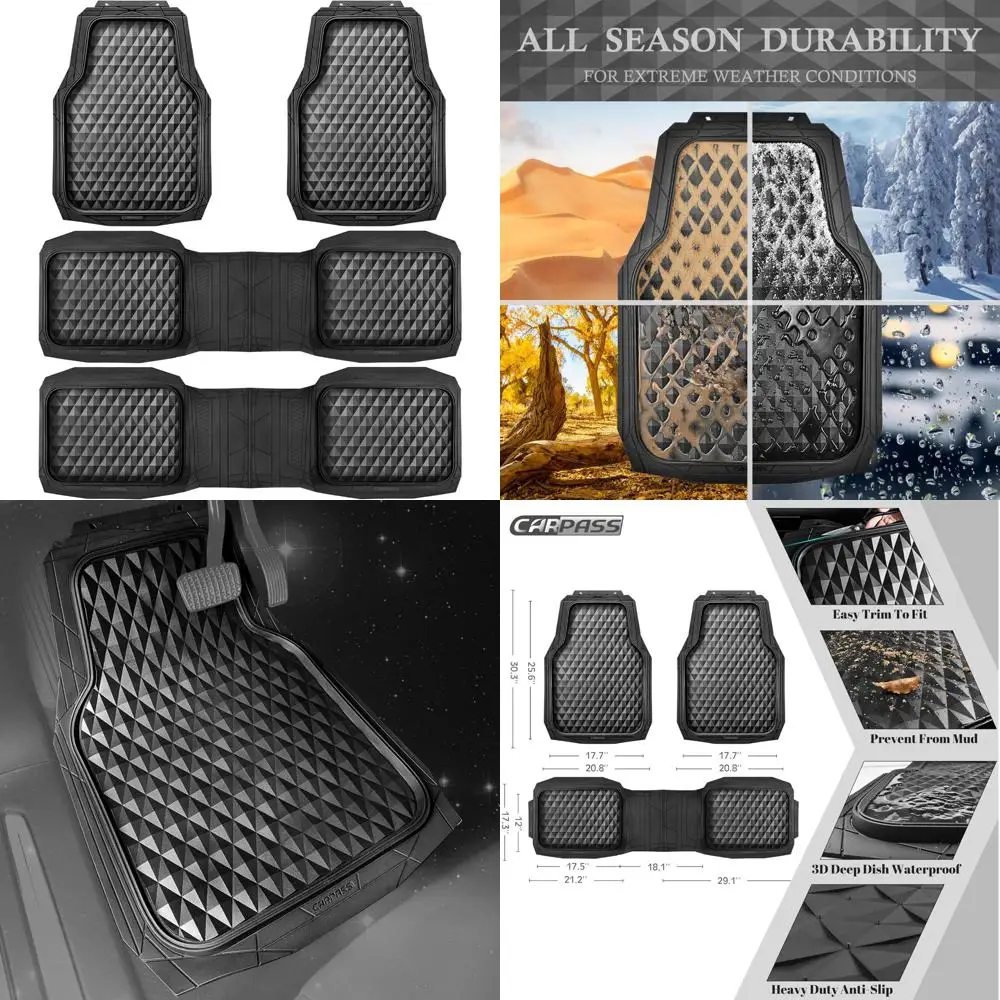 

CAR PASS 3 Row Heavy Duty Rubber Car Mats, Deep-Dish All-Weather for 7 Seats 8 Seater 2nd & 3rd Floor Mats Waterproof Universal