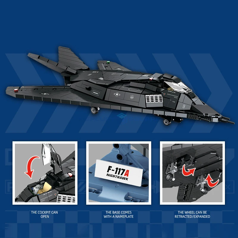 F-117A Nighthawk Building Blocks MOC JJ9095 Military Fighter Jet Plane Model Bricks High Tech Ideas Toy Kit Gift Kids Aldults