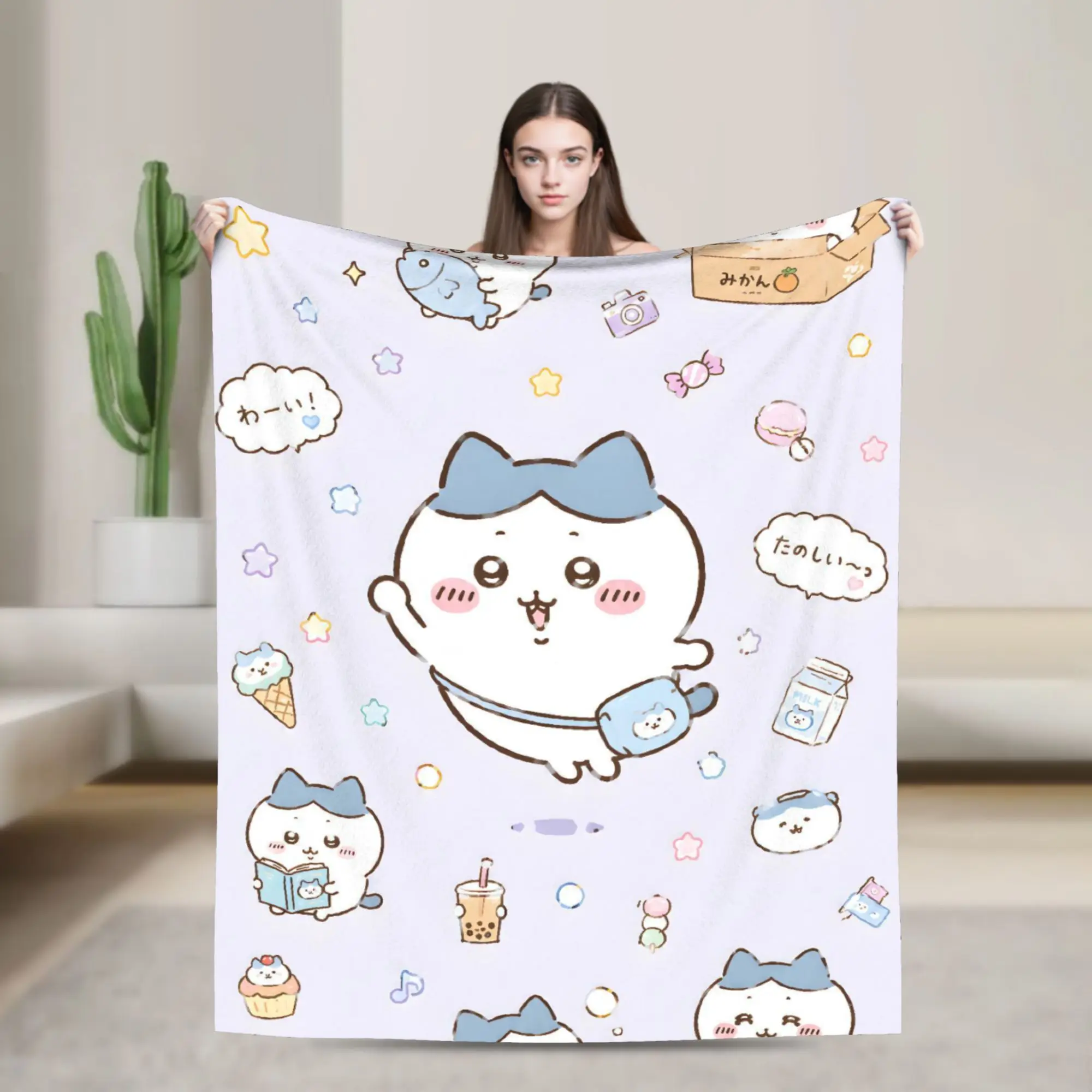 Cute Kawaii C-ChiikawaS Cartoon Movie Blankets  Airplane Travel Flannel Throw Blanket For Bedroom Super Soft Quality Bedspread
