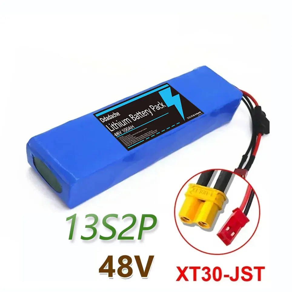 13S2P 48V 100000mAh 100Ah Lithium-ion batterijpakket met 250W 350W 500W 750W 1000W BMS en een gratis 54.6V oplader