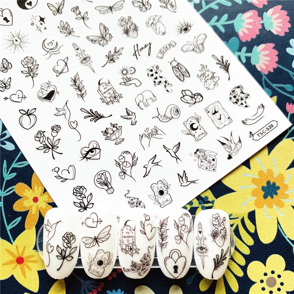 Newest TSC-530 Line flower series 3d nail art stickers decal template diy nail tool decoration