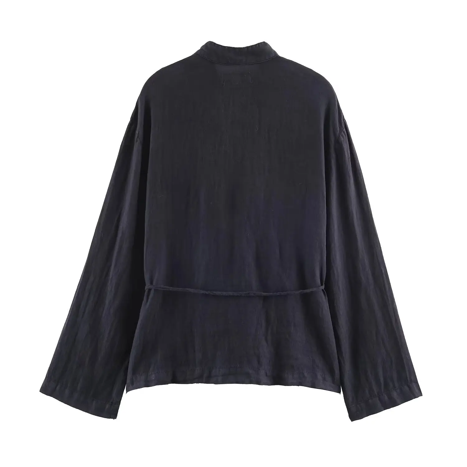BSAY 2026 Herbst Neue Elegante Einfarbige Chinesische Bluse mit Stehkragen, Froschknöpfen, Seitlicher Schnürung, Langen Ärmeln, Locker Sitzendes Freizeithemd für Damen – Detail 3