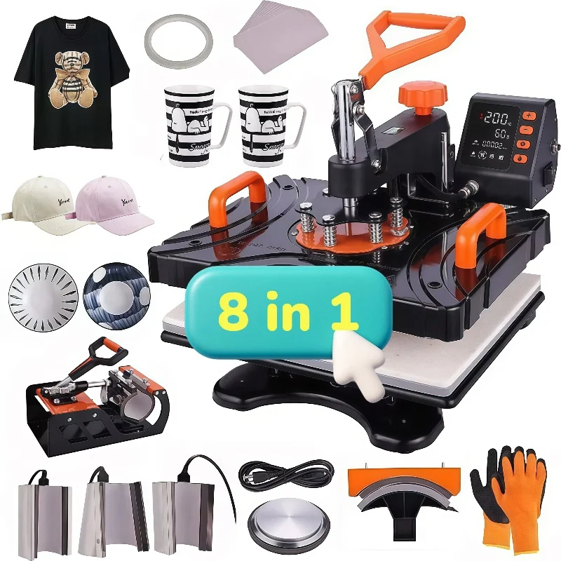 

Wholesale T Shirt Hat Printing Heat Press Machine Mug Plate Shoe Cup Pen Combo 5in1 Heat Press Machine 8in1/12in1 Electric