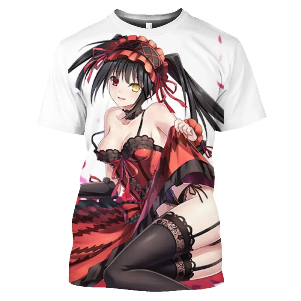 Mangas Date A Live Tokisaki Kurumi Sexy Girls Otaku Graphic 3D T-Shirts Anime Short Sleeve Harajuku Shirt for Men Tees Tops