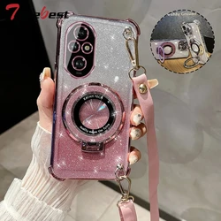 Crossbody Lanyard Shockproof Glitter Plating Magsafe Holder Case For Huawei Honor 200 100 90 80 70 60 Pro Cover