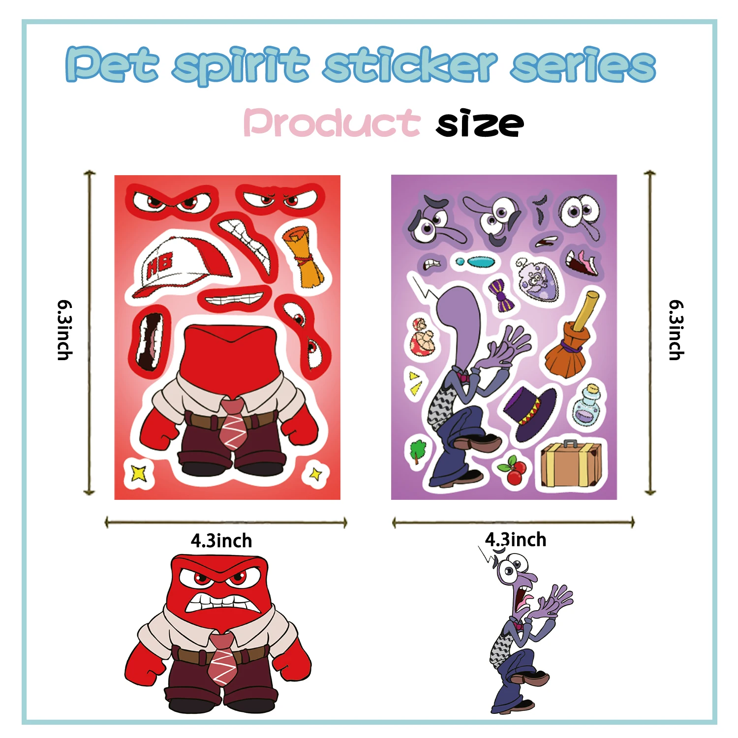 8/16/32pcs Disney Inside Out Puzzle Sticker DIY Phone Laptop Luggage Skateboard Make A Face Assemble Sticker Fun for Kids Gift﻿