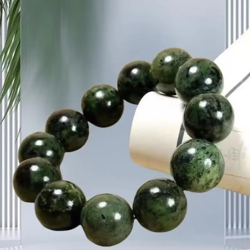 Natural Green Jade Bracelet Men Women Fine Jewelry Genuine Tibetan Medicine King Stone Jade Magnet Bracelets Big Beads Bangles