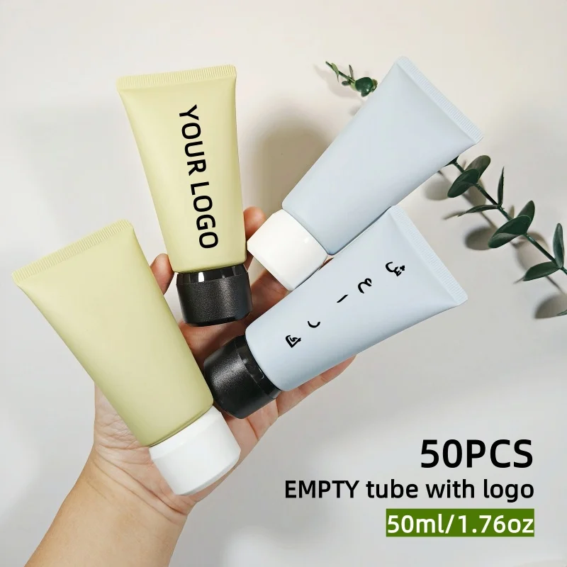 【Logo personalizzato】 50 pezzi personalizzati 50 ml Nero/bianco Copertura opaca Tubo blu/verde Tubo per il corpo Materiale per imballaggio cosmetico
