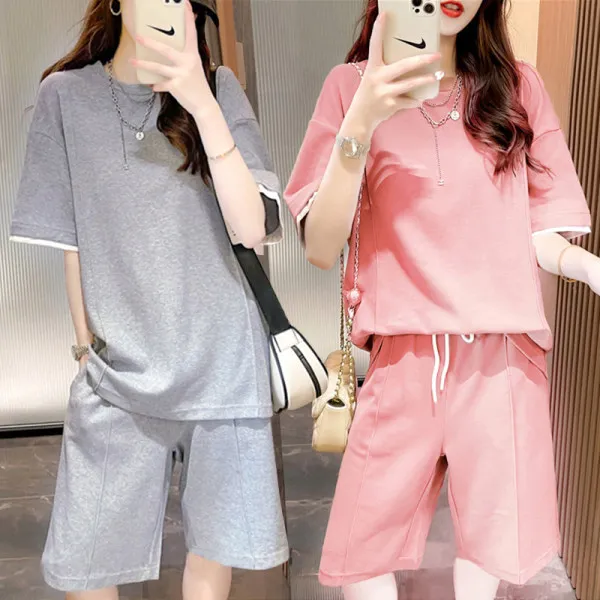 

plus Size Women's Summer Casual Sleepwear Fashionable Short Sleeve Shorts Home Clothes Two-Piece Set Comfortable Loose Fit