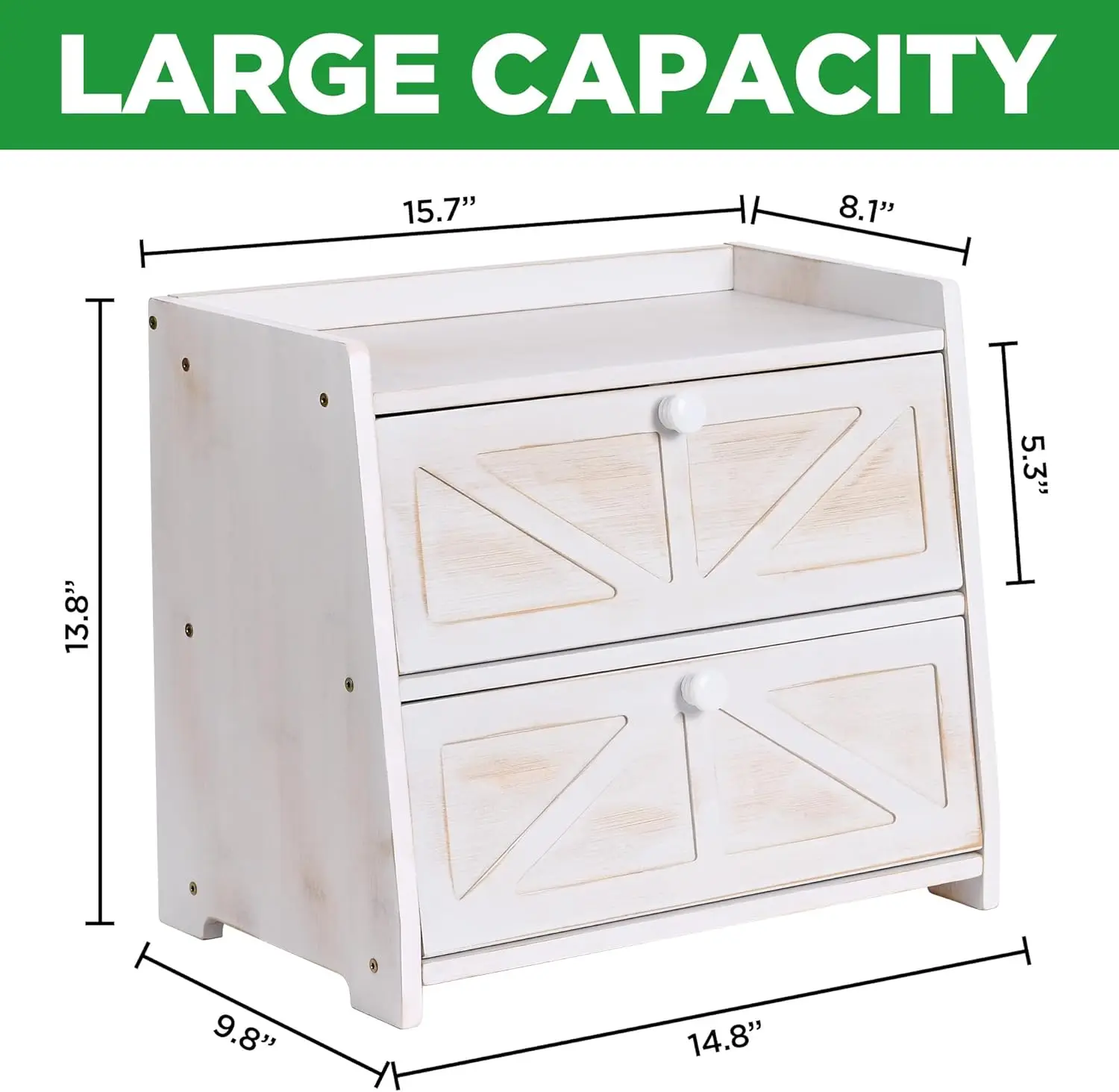 Vintage Double Layer Bamboo Bread Box, Large Capacity Kitchen Storage Container for Homemade Bread (White)