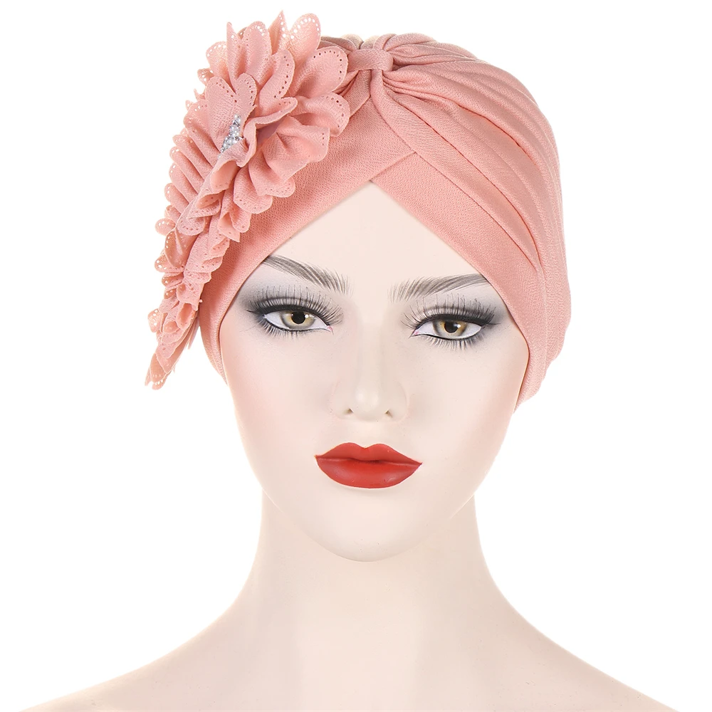 Turbante muçulmano com babados e diamante para mulheres, hijab interno islâmico, tampas de quimioterapia, envoltório árabe, lenço de cabeça feminino, gorro de flores, 2023