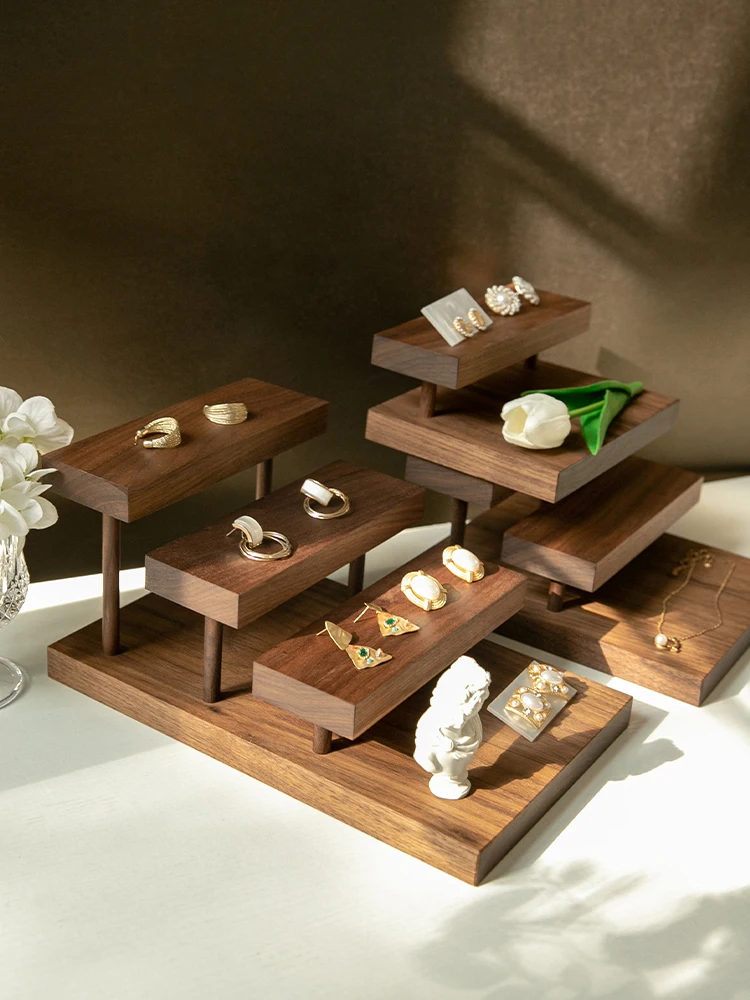 Walnut jewelry display props jewelry tray earrings necklace bracelet wooden ladder multi-layer display stand