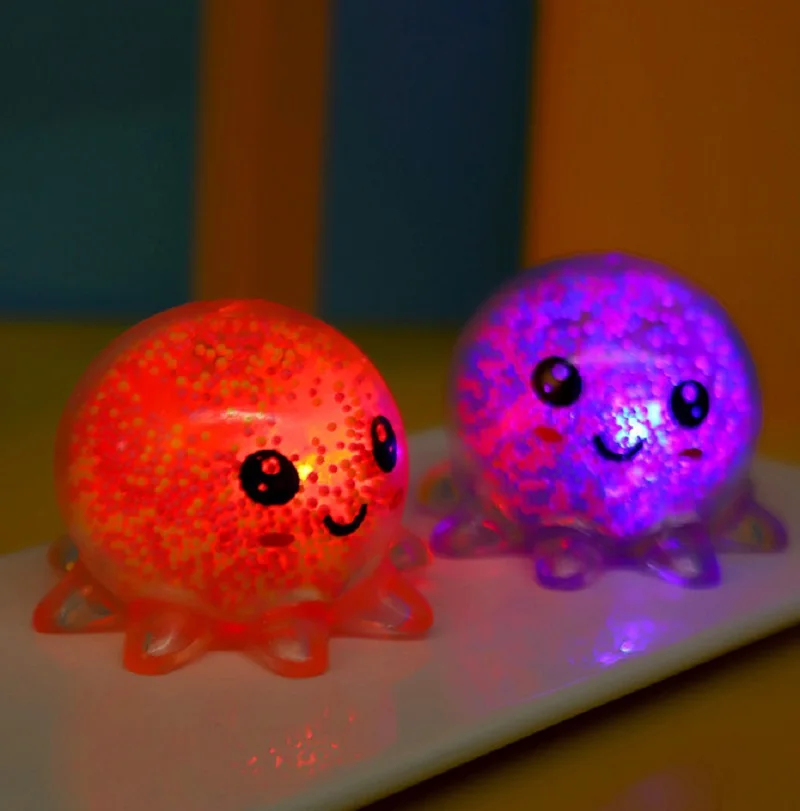 Kid Tpr Light Octopus Squishy Fidget Toy with Led Glowing Animal Sensory Stress Relief Colorful Squeeze Soft Vent Ball For Girl