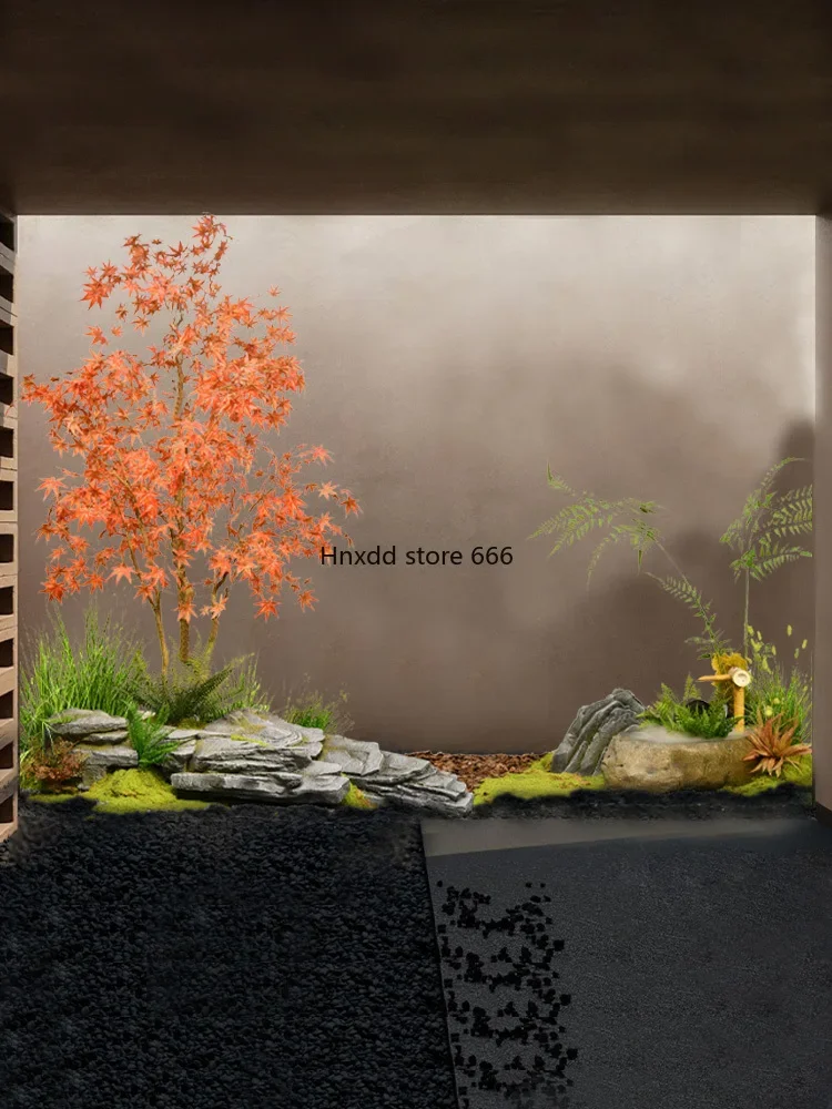 Indoor simulation red maple rockery stone flowing water landscape decoration