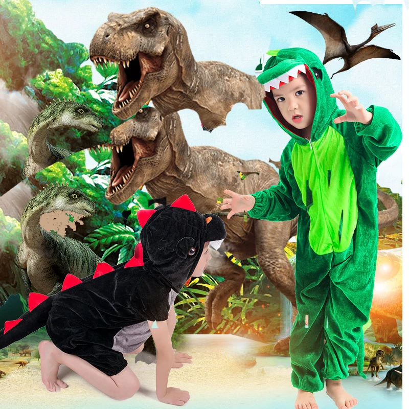 Cute Kids Animal Green Dinosaur Kugurumi Costume Cosplay Boys Child  Black Kindergarten School Party Student Game Role Play Suit